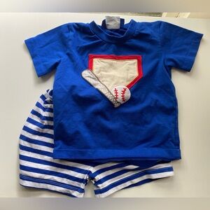 Millie Jay Blue Baseball Tee and Striped Shorts Set / Size 24m / VGUC